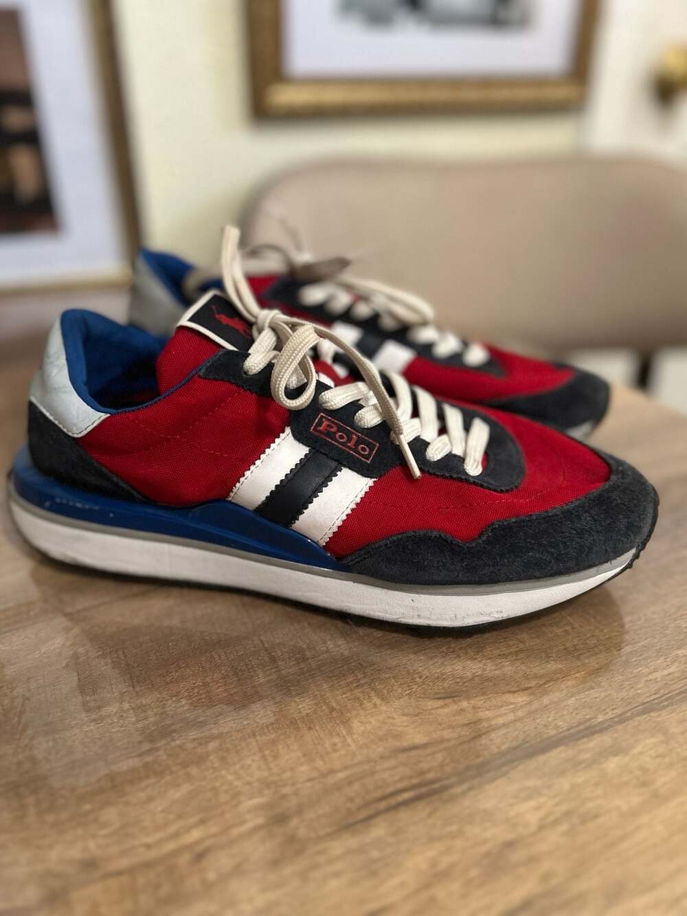 Polo Ralph Lauren Train 89 Nubuck and Oxford Colorblock Sneakers Red Blue White
